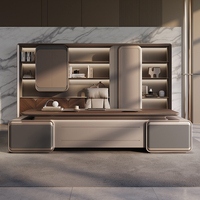 Bureau de direction en forme de L moderne et sain en placage de bois de qualité supérieure, solution de mobilier commercial tout-en-un pour PDG
