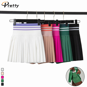 Conjunto de 2 Uds de Fitness para mujer, faldas plisadas de cintura alta, polos cortos debajo acanalados <span class=keywords><strong>con</strong></span> almohadilla en el pecho, sujetador insular, chaleco deportivo - Product Image 1