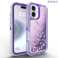 Coque de téléphone portable antichoc à paillettes liquides 3 couches TPU+PC pour iPhone 11 12 13 15 16 17 Pro Max avec emballage de vente au détail
