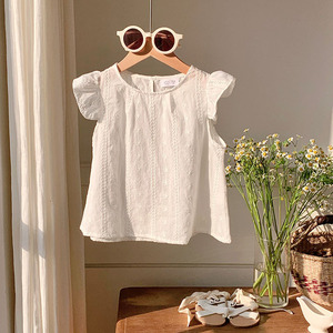 Magliette in Cotone Bianco con Fiori per Bambine, T-shirt Estiva Casual per Uso Quotidiano - Product Image 1