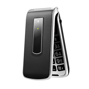 High configuration black flip cover phone with SOS button folding senior cell phone