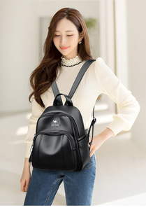 Sac à dos en cuir pour femmes, sacs à bandoulière en cuir PU à double fermeture éclair, grande capacité, sacs à dos d'extérieur - Product Image 2