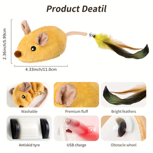 Juguete de Ratón de Peluche Eléctrico Inteligente, Automático, de Lujo, Moderno, con Diseño de Dibujos Animados, Realista, Recargable por USB, con Movimiento Simulado, Persecución y Luz - Product Image 3