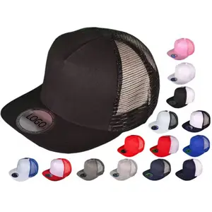 Großhandel hochwertige leere Kappe Flat Bill 5 Panel SnapBack Mesh Trucker Hut benutzer definierte 2 Töne