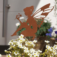 Décoration de jardin féerique vintage, imperméable, écologique, en fer forgé, à piquer dans le sol |   Silhouette de fée en acier corten rouillé pour jardin et pelouse
