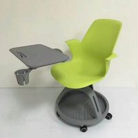 Chaise d'étudiant ergonomique contemporaine en plastique écologique pour l'université et l'école, avec tablette réglable en hauteur et roulettes