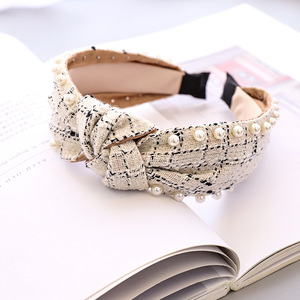 Ethnic Style Wide <strong>Headband</strong> for Fall and Winter <strong>Black</strong> and <strong>White</strong> Check Print - Product Image 6