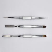 Nouveau pinceau en métal argenté mat pour ongles, liner d'art pour manucure, pinceau double tête pour polygel et vernis à ongles avec spatule