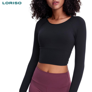 Neuankömmling Hollow Quick Dry Atmungsaktive Langarm T-Shirt Yoga Wear With Pad - Product Image 3