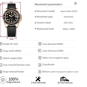 Montre mécanique pour homme PAGANI DESIGN PD-1651 V3 2024, lunette en céramique à 120 clics, étanche 10 bars, mouvement NH35, montre automatique 10 bars - Product Image 2