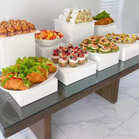 Présentoir de nourriture pour table de buffet de qualité supérieure personnalisé Boîtes cubes blanches Support de restauration pour présentoir de nourriture