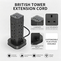 Multiprise de bureau standard britannique 13A 250V noire avec ports USB, multiprise multifonction sous le bureau