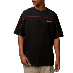 Camiseta de manga curta masculina personalizada 100% algodão, camiseta de manga curta grande, ombro caído