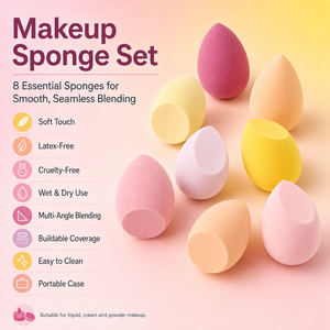 Lot de 8 éponges de maquillage populaires, texture douce et rebondissante, estompe les imperfections, utilisation humide ou sèche, ensemble d'éponges de maquillage exquises - Product Image 4