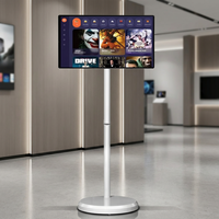 Monitor de TV LED LCD Inteligente con Pantalla Táctil de 15.6 Pulgadas, Portátil, Móvil, con Soporte de Piso Inalámbrico, Blanco, Full HD, para Educación al Aire Libre, 1 Año de Garantía