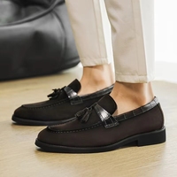Mocassins à pampilles en similicuir suédé de qualité supérieure pour hommes avec bordure gaufrée effet crocodile, idéaux pour le bureau, les occasions décontractées et les événements formels
