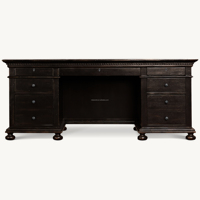 Escritorio Ejecutivo de Roble Americano Retro Sofisticado, Mesa de Oficina con Molduras Dentadas a Medida, Mueble de Estudio Profesional de Madera de Lujo