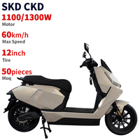 Moto électrique rapide à 2 roues CKD SKD 12 pouces, 1100/1300W, vitesse maximale de 60 km/h, scooter électrique avec batterie amovible