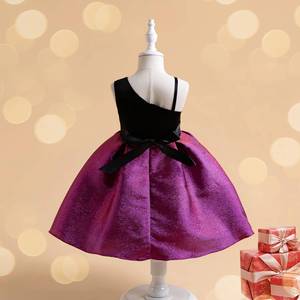 MS Girls Dresses in Europe and the United States New <b>Glitter</b> Fabric Slant Shoulder Princess Dress <b>Skirt</b> Children's Clothing - Product Image 4
