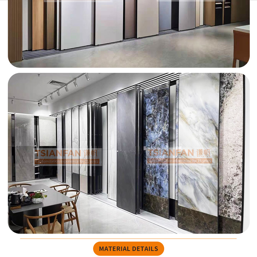 Prateleira deslizante horizontal de alta qualidade para pedra de quartzo, suporte de exposição de amostra de pedra de mármore e azulejos