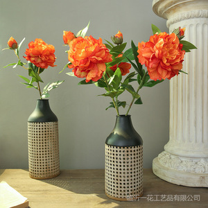 Yihua Floral Art <b>Artificial</b> <b>Peonies</b> Silk Flowers Red White Indoor Home Decor Vase Arrangement - Product Image 4