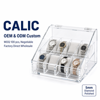 Lemari pajang jam tangan akrilik miring 8 slot Calic, etalase bening bersudut untuk konter ritel, ukuran kustom, OEM, grosir