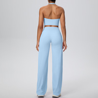 Ensemble 2 pièces pour femmes LVD485 avec logo personnalisé, haut court rembourré, leggings évasés taille haute, vêtements de sport, tenue de yoga pour l'extérieur