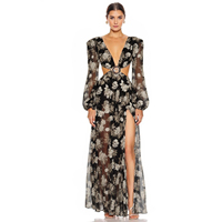 Robes Sexy Femme à Découpes Côtés et Dos, Col V Profond, Manches Longues, Légères et Fluides à Motifs Fleuris