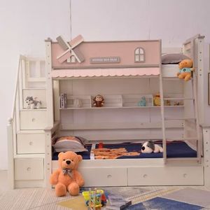 Lits superposés modernes français avec maison dans les arbres et toboggan, lit surélevé pour chambre parent-enfant - Product Image 2
