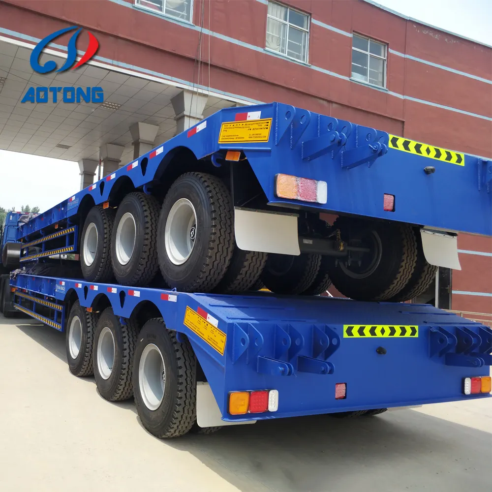 3 Trục 80T Lowbed Lowboy Thấp Phẳng Loader Thả Boong Trailer Để Bán