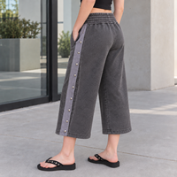 Pantalon large vintage personnalisé pour femme, taille haute élastique, boutons-pression latéraux, imprimé lettres, style streetwear