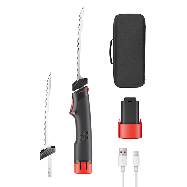 Pullther Premium Stainless Steel Electric Fillet Knife 9 Inch Serrated Blade Cordless Fish Knife Home Seafood Prep