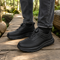 Chaussures de sport décontractées pour hommes en cuir noir respirant et léger avec boucle rotative à laçage rapide – Vente en gros