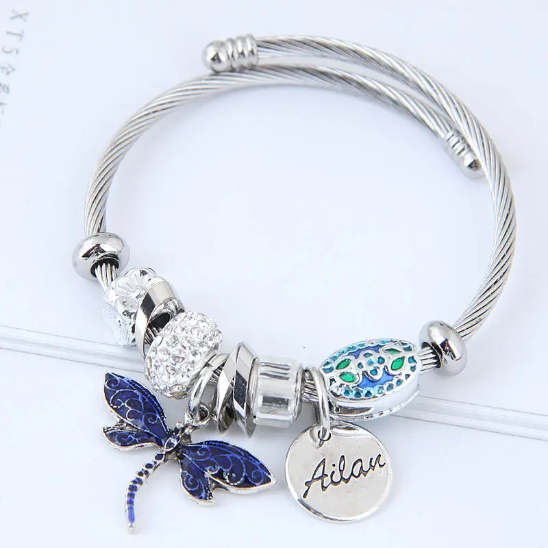Europe Hot Sell Dragonfly Charm Bracelet For Women High Quality Stainless Steel Cuff Bracelet Adjust Size Wholesale Jewelry