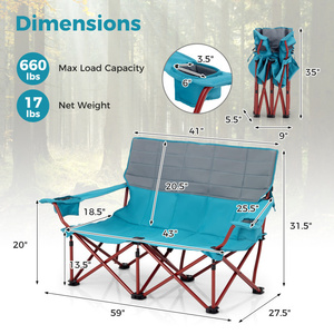 Canapé de camping pliable surdimensionné avec porte-gobelets, rembourrage épais, cadre en aluminium pour la plage, les voyages et l'extérieur - Product Image 6