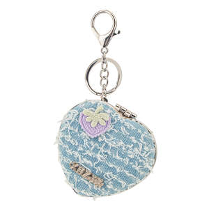 Heart Shape Denim <b>Compact</b> <b>Mirror</b> Keychain Portable Folding Makeup <b>Mirror</b> With Strawberry Design 95% Clarity Pocket - Product Image 1