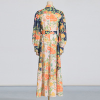 Robe longue imprimée personnalisée nouvelle robe florale revers manches lanterne conception contrastée vacances loisirs Style respirant avec ceinture
