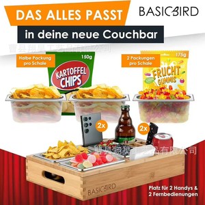 Basicbird Couchbar Wooden <b>Snack</b> <b>Tray</b> With Compartments For Beer Remote And <b>Snacks</b> Multifunctional Serving <b>Trays</b> - Product Image 4