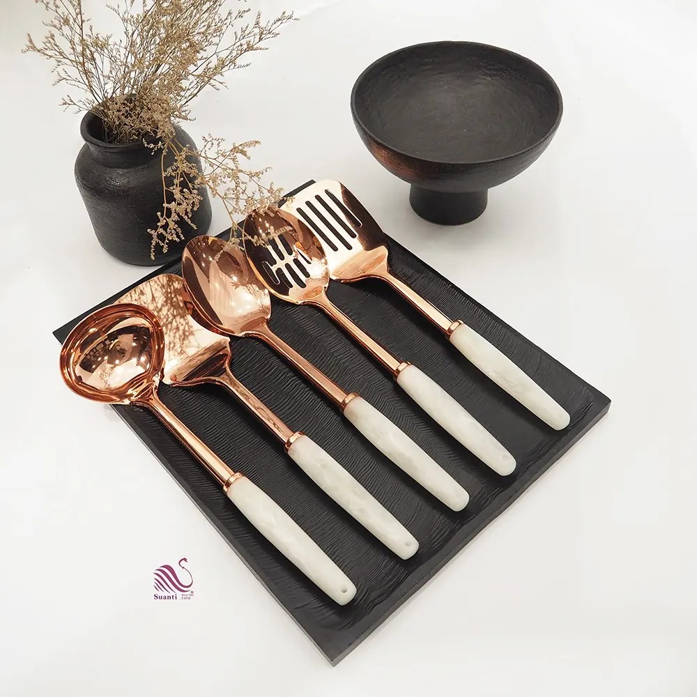 Suanti new marble restaurant luxury kitchen cookware utensil rose gold stainless steel hotel household cooking utensils set