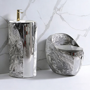 Set <span class=keywords><strong>WC</strong></span> di Lusso in Ceramica con Lavabo a Colonna, Colore Argento, per Bagno - Product Image 1