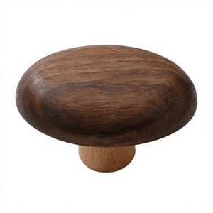 Poignée de tiroir moderne en bois de noyer brillant, bouton ovale en bois pour armoire, crochet champignon - Product Image 2