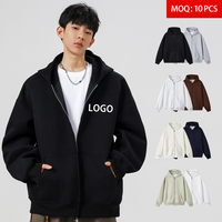 Sweat-shirt à capuche zippé unisexe surdimensionné en tissu composite lourd 420 GSM anti-boulochage, personnalisable avec logo par transfert thermique