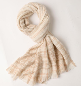 Eco-Friendly High Quality Neutral 100% Wool Fashion Lightweight Plaid Blend Scarf Cozy Knitted <b>Shawl</b> <b>Wrap</b> OEM - Product Image 1