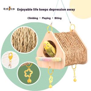 Katı ahşap kuş evi asılı saman tünel şakayık kaplan cilt siyah Phoenix yuva asılı salıncak için sıkıntı kabartma evcil - Product Image 2