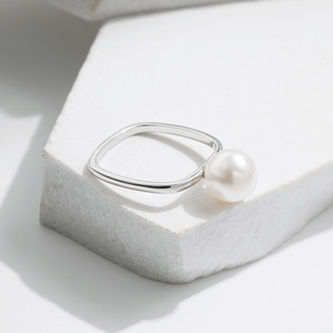 S925 Sterling <b>Silver</b> Irregular Hollow Band <b>Ring</b> With Single White Pearl Minimalist Stackable Finger Jewelry Gift For Women Daily - Product Image 3