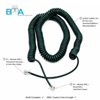 Cable en Espiral Modular 4P4C a 4P4C, 26AWG, 8.4M/27.56ft, Verde, para Comunicación Telefónica e Industrial