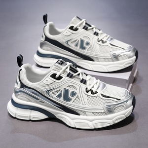 Nouvelles baskets tendance pour hommes, style estival, respirantes, en maille, à semelle épaisse en EVA, couleur unie, à lacets, pour la marche - Product Image 3