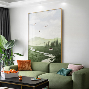 Peinture sur Porcelaine Cristalline Paysage Naturel Moderne : <span class=keywords><strong>Montagne</strong></span> Verte et Ruisseau – Décoration Murale pour Canapé et Intérieur - Product Image 3