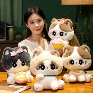 Милые котята плюшевые игрушки маленький торт ко дню рождения Кот Утяжеленный чучело с бантом для детей Черный Белый Кот торт - Product Image 3