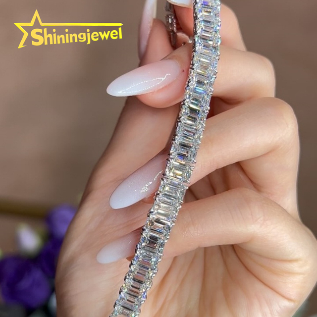 Emerald Cut Lab Grown Diamond Tennis Chain Lab Grown Diamond Tennis Bracelet IGI HPHT Gift for Girlfriend 925 Solid Silver